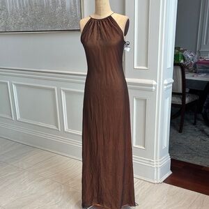 Elegant Brown Halter Dress